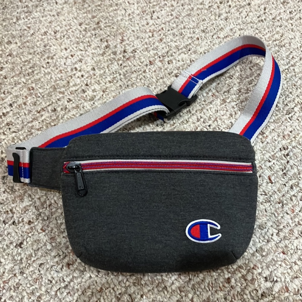 Champion Fanny Pack Cotton Waist Logo Tri Color Strap Adjustable Zip Closure